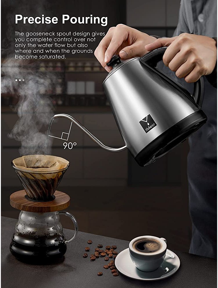 Electric Gooseneck Kettle Variable Temperature Pour Over Cofee Maker Tea Kettle with Coffee Dripper Stainless Steel Water Kettle with Stainless Steel Inner 1000W Quick Boiling 1.0L Keep Warm - BOYJNB7U5