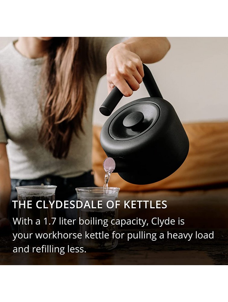 Fellow Clyde Stovetop Tea Kettle Modern Twist on a Whistling Teapot Stainless Steel Kettle Matte Black 1.7 Liter - B52NFPDEE