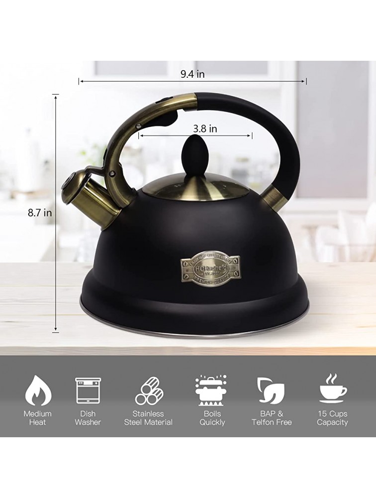 Mollany Tea Kettle for Stovetop 3 Liter Loud Whistling Teakettle with Protection Pad Ergonomic Handle Food Grade Stainless Steel Teapot for Tea Coffee Milk Black - BT0XGGTZO