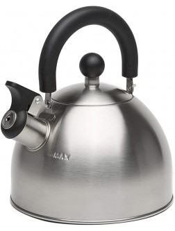 Primula Stewart Whistling Stovetop Tea Kettle Food Grade Stainless Steel Hot Water Fast to Boil Cool Touch Folding 1.5 Qt Brushed with Black Handle - B4QINATHV
