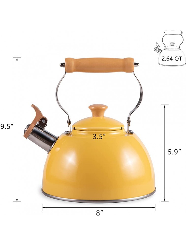 ROCKURWOK Tea Kettle Stovetop Whistling Teapot Stainless Steel 2.64-Quart Yellow - BCYUB99YR