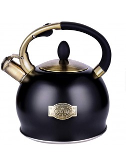 SUSTEAS Stove Top Whistling Tea Kettle-Surgical Stainless Steel Teakettle Teapot with Cool Toch Ergonomic Handle,1 Free Silicone Pinch Mitt Included,2.64 QuartBLACK - BAM8DOBV9