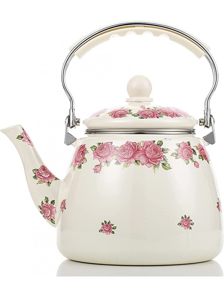 Tea Kettle Pot for Stove Top,Porcelain Large Enamel Teakettle,3.3L Colorful Teapot Floral Ceramic for Stovetop,Retro Classic Design - BPG3BFBYH