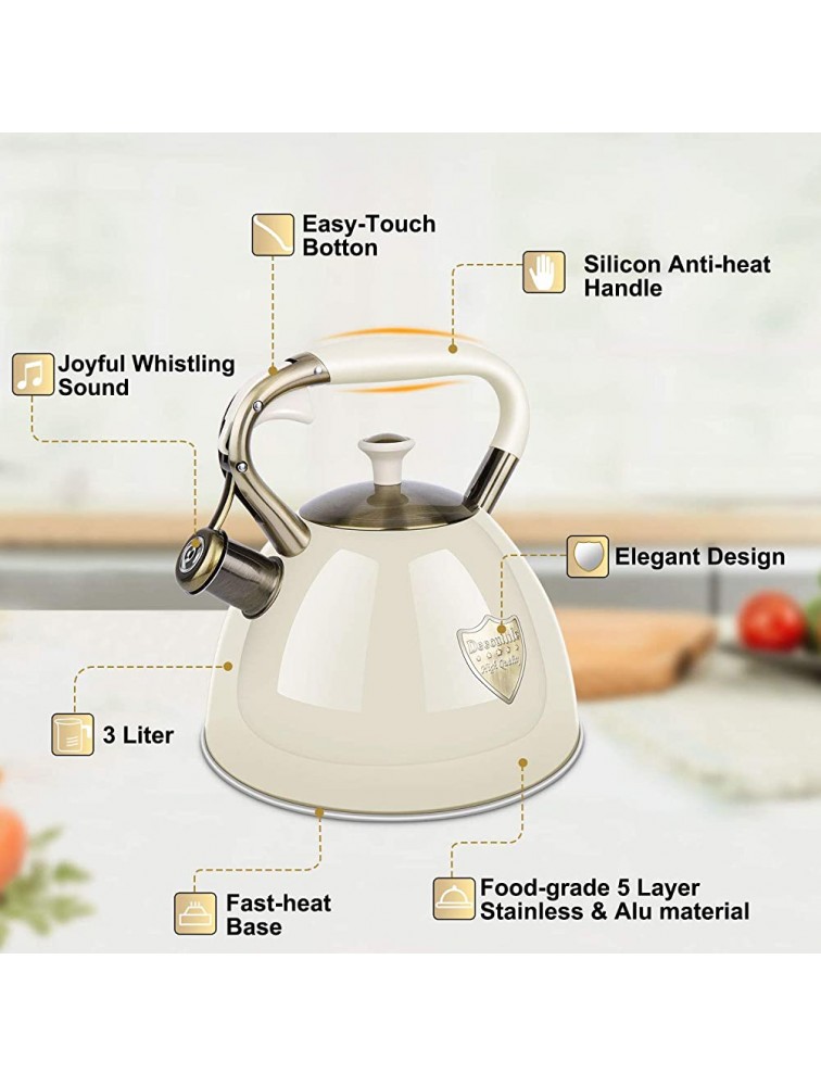 Tea Kettle Stove Top 3.17Quart Modern Whistling Tea Kettle-Surgical 5 Layer Stainless Steel Teakettle Teapot with Cool Touch Ergonomic Handle Teapot Pot For Stove Top - BG2LPE470