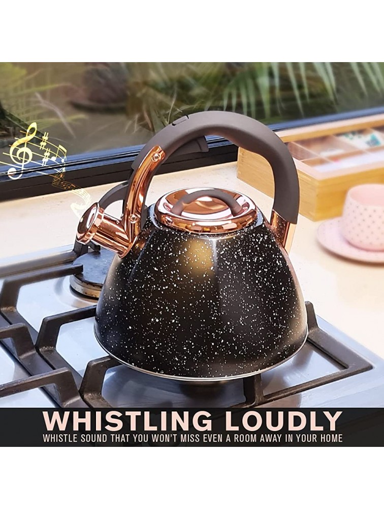 Tea Kettle Stovetop Whistling 3 QT Q-Cool Handle Surgical Grade Stainless Steel Teapot Compatible with all Stovetops Beautiful Stone and Copper Finish Modern Kettle - BX1CJKVC4
