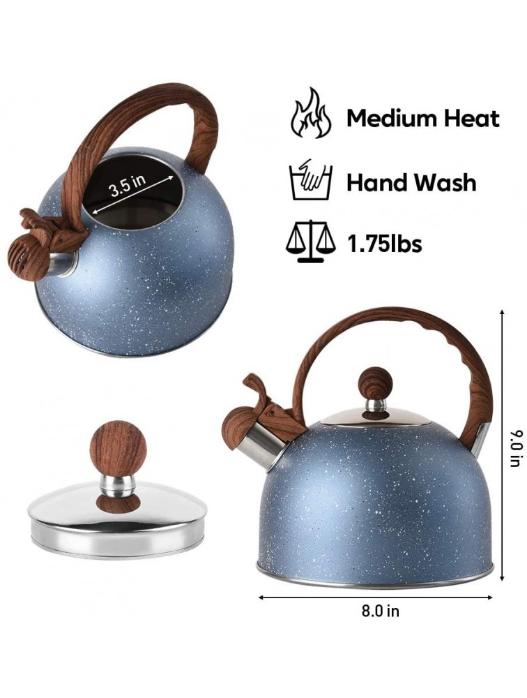 Tea Kettle VONIKI 2.5 Quart Tea Kettles Stovetop Whistling Teapot Stainless Steel Tea Pots for Stove Top Whistle Tea Pot With Wood Pattern Anti-slip Handle Water Kettle Gift Blue - BXQOUPJEP