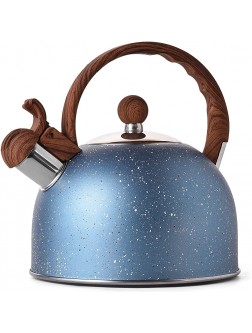 Tea Kettle VONIKI 2.5 Quart Tea Kettles Stovetop Whistling Teapot Stainless Steel Tea Pots for Stove Top Whistle Tea Pot With Wood Pattern Anti-slip Handle Water Kettle Gift Blue - BXQOUPJEP