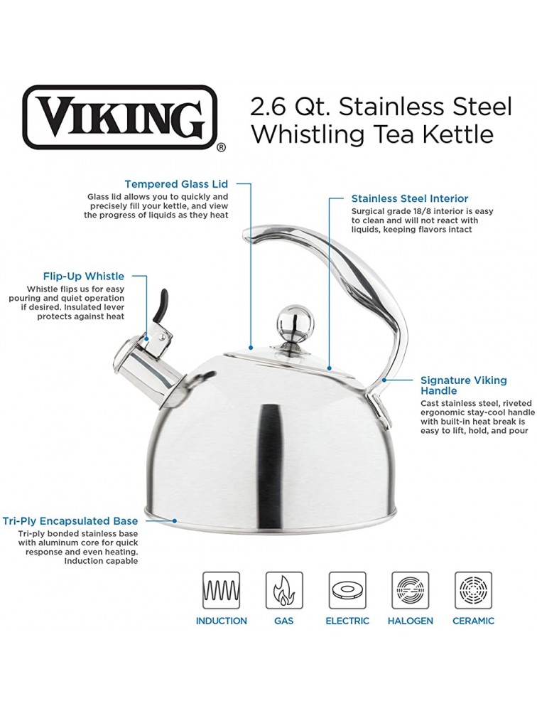Viking 2.6 Quart Stainless Steel Whistling Tea Kettle Silver - B5GHG0N69