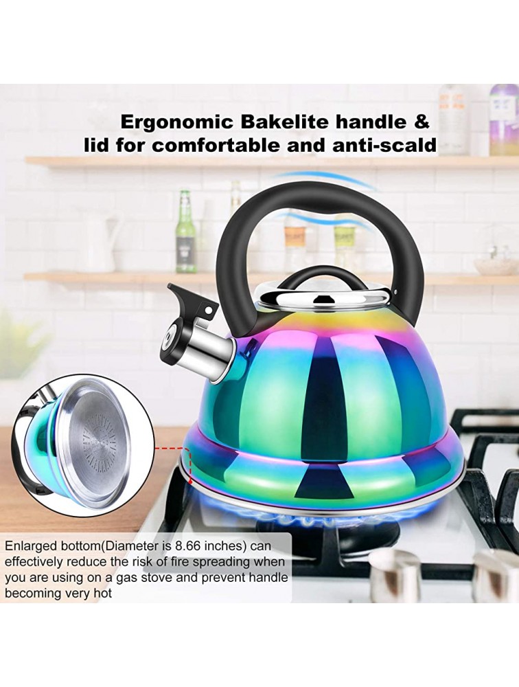 Whistling Tea Kettle for Stovetop 3.5L Stainless Steel Tea Pot with Cool Ergonomic Folding Handle Rainbow Induction Kettles for Boiling Water Mirror Finish - BCQY80JTQ