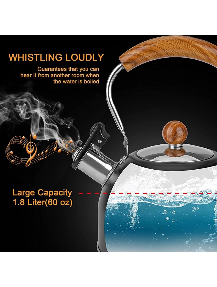 Whistling Tea Kettles Stovetop ENLOY 2.3 Quart Food Grade Stainless Steel Teapot with Wood Pattern Anti-Hot Handle Loud Whistle and Anti-Rust for Tea Coffee Milk etc Gas Electric Applicable - B2M8MJZB7