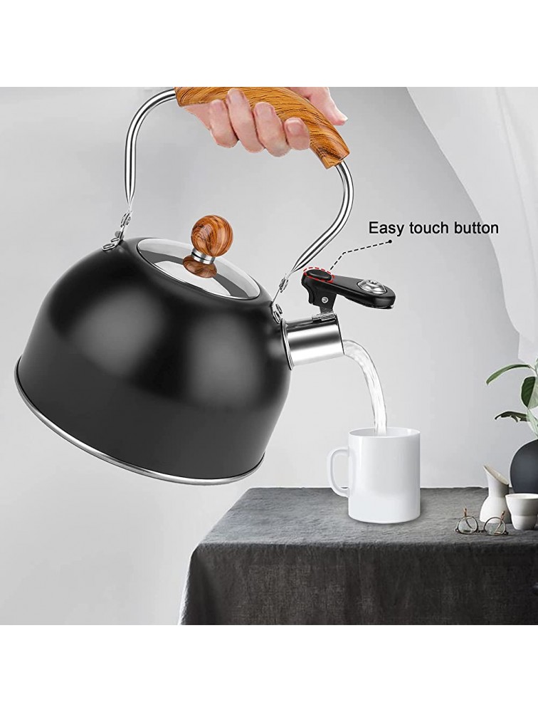 Whistling Tea Kettles Stovetop ENLOY 2.3 Quart Food Grade Stainless Steel Teapot with Wood Pattern Anti-Hot Handle Loud Whistle and Anti-Rust for Tea Coffee Milk etc Gas Electric Applicable - B2M8MJZB7