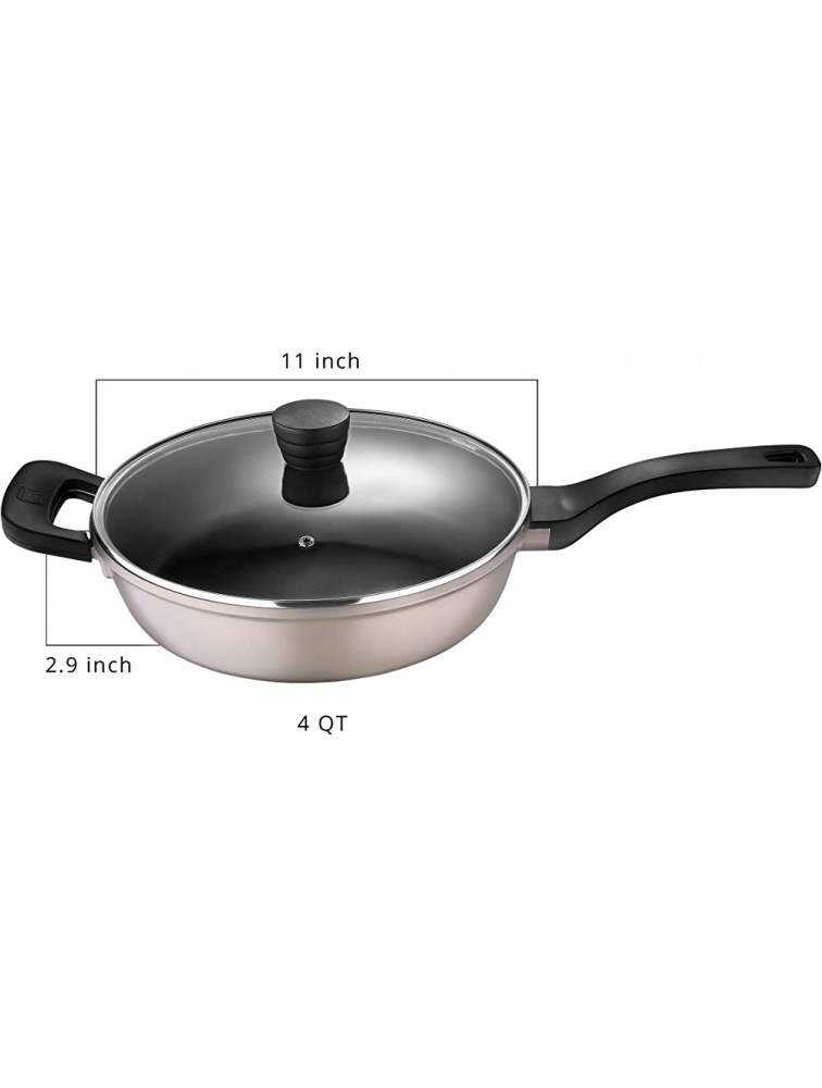 Bergner Retro Cookware Pots and Pans Set Nonstick -Induction Cookware Suitable for all Stove Types Dishwasher Safe Covered Saute Pan 11 4 Quart Champagne - B93KX65B5