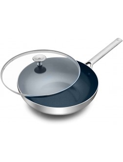 Blue Diamond Cookware Tri-Ply Stainless Steel Ceramic Nonstick 11" Wok Pan with Lid PFAS-Free Multi Clad Induction Dishwasher Safe Oven Safe Silver - BOA5JGPD1