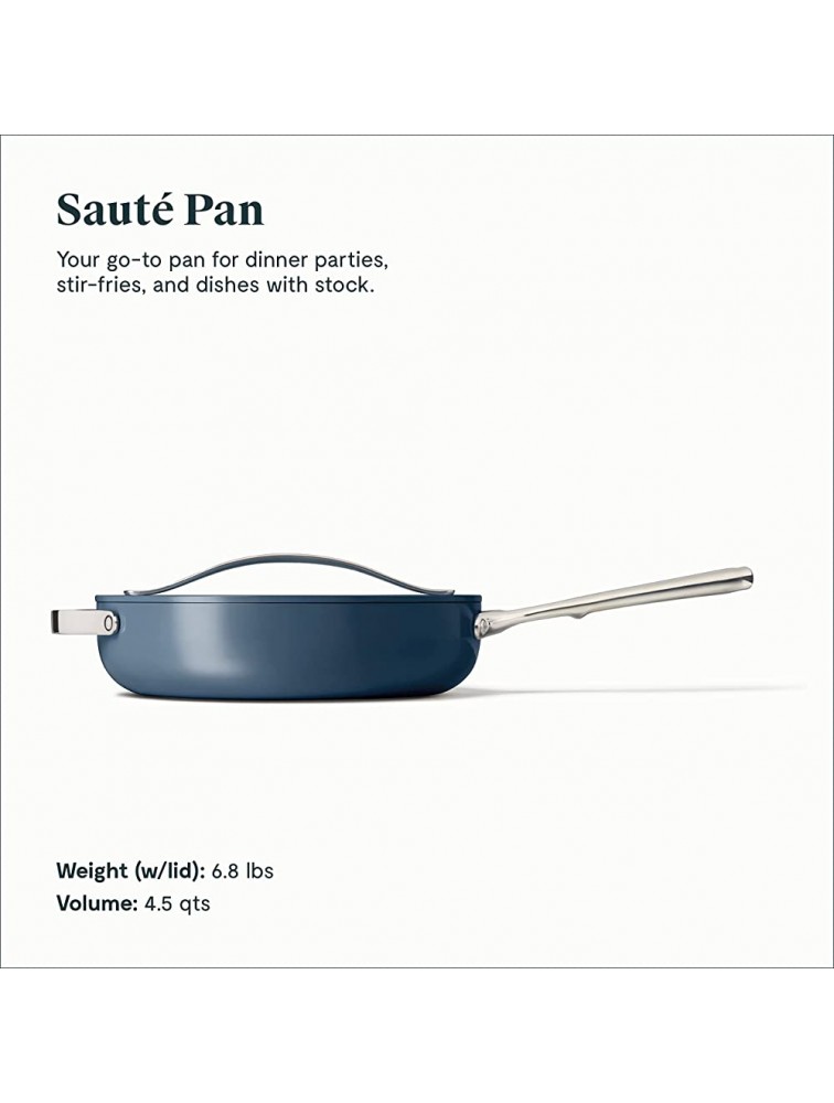 Caraway Nonstick Ceramic Sauté Pan with Lid 4.5 qt 11.8 Non Toxic PTFE & PFOA Free Oven Safe & Compatible with All Stovetops Gas Electric & Induction Navy - BV8A8IPKZ