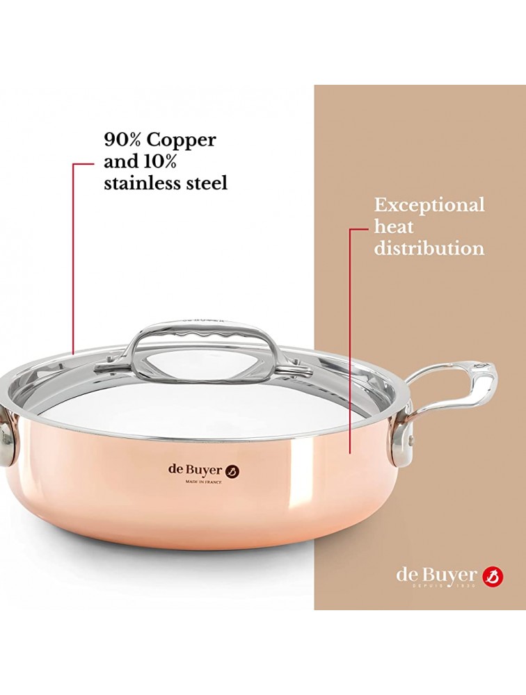 de Buyer Prima Matera Sauteuse Pan with 2 Handles and Lid Copper Cookware with Stainless Steel Oven and Induction Safe Saute Pan 11 - B1N2ERK76