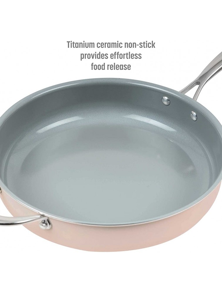 Goodful Ceramic Nonstick 4 Quart Deep Saute Pan with Lid Dishwasher Safe Pots and Pans Comfort Grip Stainless Steel Handle Skillet Frying Pan made without PFOA Blush - BZP27YTOX