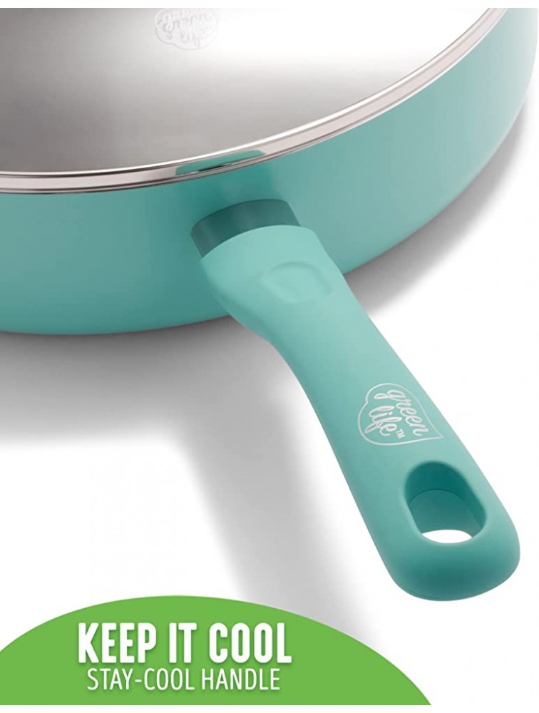 GreenLife Soft Grip Diamond Healthy Ceramic Nonstick 5QT Saute Pan Jumbo Cooker with Helper Handle and Lid PFAS-Free Dishwasher Safe Turquoise - BMJYWHSQC