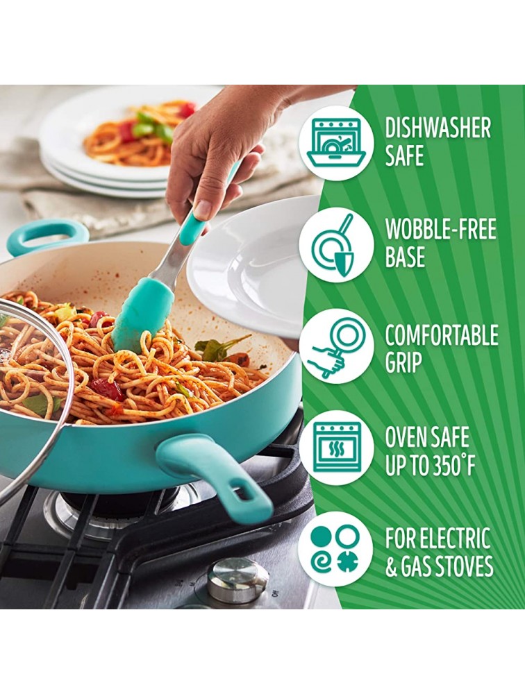 Greenlife Soft Grip Healthy Ceramic Nonstick 5QT Saute Pan Jumbo Cooker with Helper Handle and Lid PFAS-Free Dishwasher Safe Turquoise - BM1C4XNO5