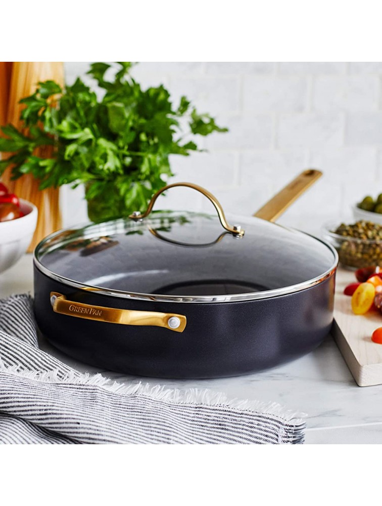 GreenPan Reserve Hard Anodized Healthy Ceramic Nonstick 4.5QT Saute Pan Jumbo Cooker with Helper Handle and Lid Gold Handle PFAS-Free Dishwasher Safe Oven Safe Black - B6Z897XW9
