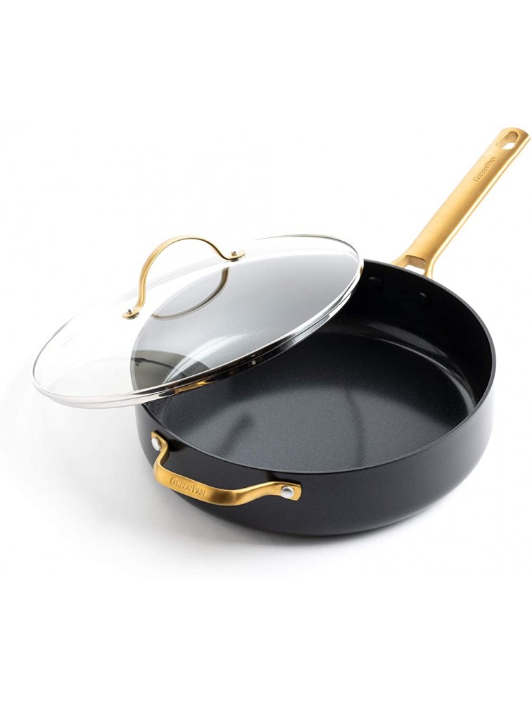 GreenPan Reserve Hard Anodized Healthy Ceramic Nonstick 4.5QT Saute Pan Jumbo Cooker with Helper Handle and Lid Gold Handle PFAS-Free Dishwasher Safe Oven Safe Black - B6Z897XW9