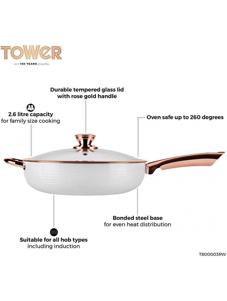 TOWER Linear Saute Pan with Easy Clean Non-Stick Ceramic Coating Aluminium White and Rose Gold 28 cm - BGQCO9TWV
