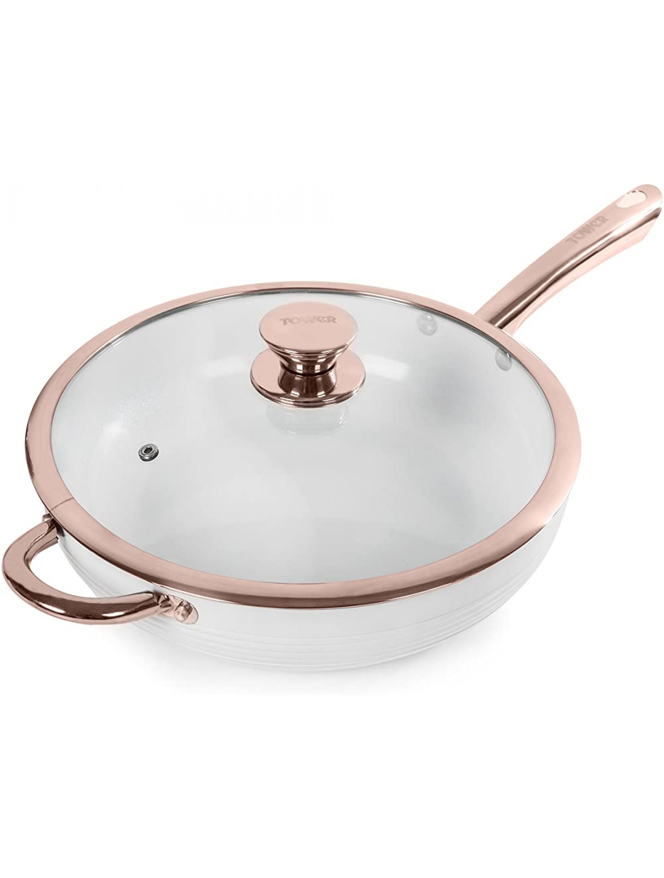 TOWER Linear Saute Pan with Easy Clean Non-Stick Ceramic Coating Aluminium White and Rose Gold 28 cm - BGQCO9TWV