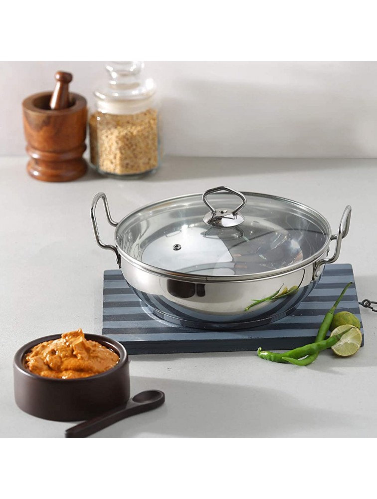 Vinod Cookware Induction Friendly Kadai With Lid Silver 3.4 Litres Stainless Steel IKD 24 - B4PL7FPR0