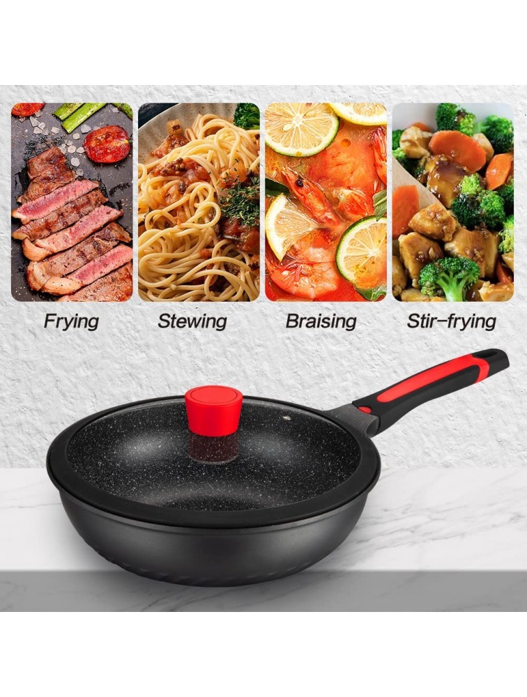 Winsdom Wok Pan with Lid Aluminum Nonstick Frying Pan Skillet with Lid 11inch Induction Cookware Woks and Stir-fry Pan with Heat Indicator Dishwasher Safe - BP0OUO14G