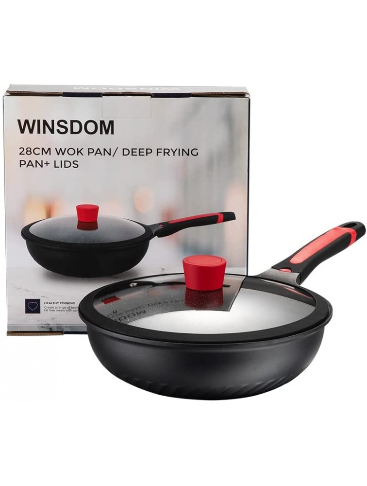 Winsdom Wok Pan with Lid Aluminum Nonstick Frying Pan Skillet with Lid 11inch Induction Cookware Woks and Stir-fry Pan with Heat Indicator Dishwasher Safe - BP0OUO14G
