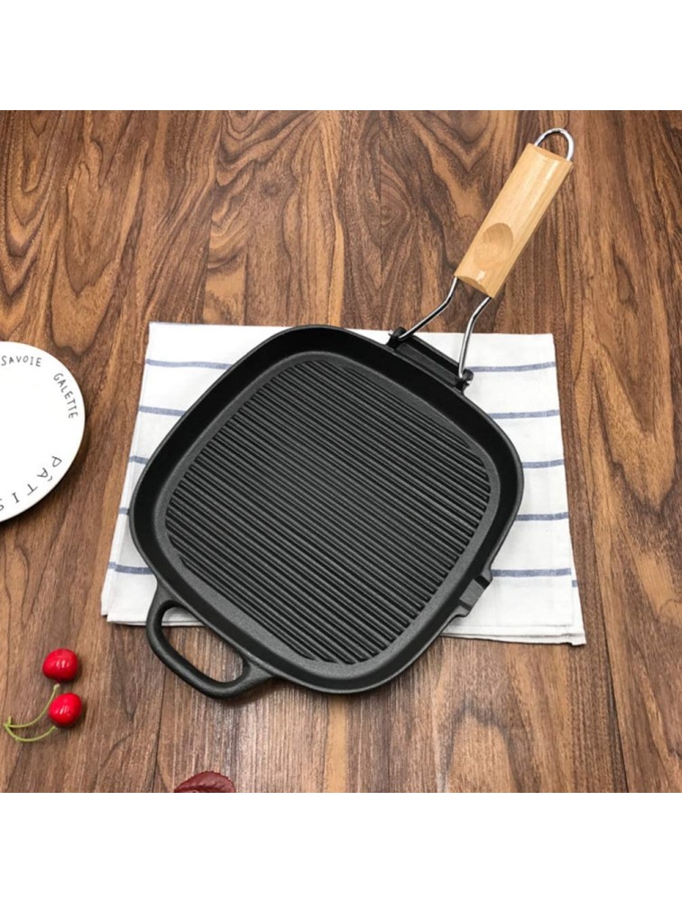 HEMOTON Cast Iron Grill Pan Foldable Handle Pre- Seasoned Skillet Non- Stick Stove Top Griddle Pan for Grilling Frying Sauteing 25cm - BSI6TA501