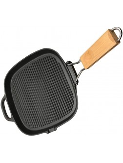 HEMOTON Cast Iron Grill Pan Foldable Handle Pre- Seasoned Skillet Non- Stick Stove Top Griddle Pan for Grilling Frying Sauteing 25cm - BSI6TA501
