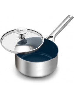 Blue Diamond Cookware Tri-Ply Stainless Steel Ceramic Nonstick 2QT Saucepan Pot with Lid PFAS-Free Multi Clad Induction Dishwasher Safe Oven Safe Silver - BYTXAWB20