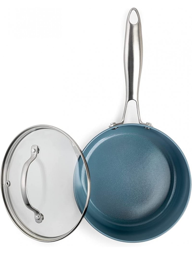 Brooklyn Steel Co Healthy Ceramic Nonstick Saucepan with Lid – 2.5 Quart Small Pot with Lid Multipurpose Sauce Pot with Stainless Steel Handle Aqua-Tech Coating Sauce Pan Nebula Blue Ceramic - B51W2VYLN