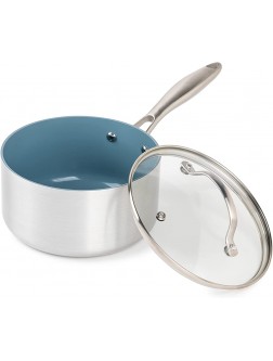 Brooklyn Steel Co Healthy Ceramic Nonstick Saucepan with Lid – 2.5 Quart Small Pot with Lid Multipurpose Sauce Pot with Stainless Steel Handle Aqua-Tech Coating Sauce Pan Nebula Blue Ceramic - B51W2VYLN