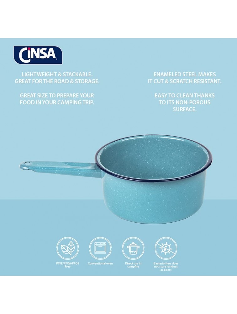 Cinsa Enamel 2 Qt Sauce Pan Blue Color Resistant & Non-Stick Cookware Traditional Mexican Style - BRCI36N8B