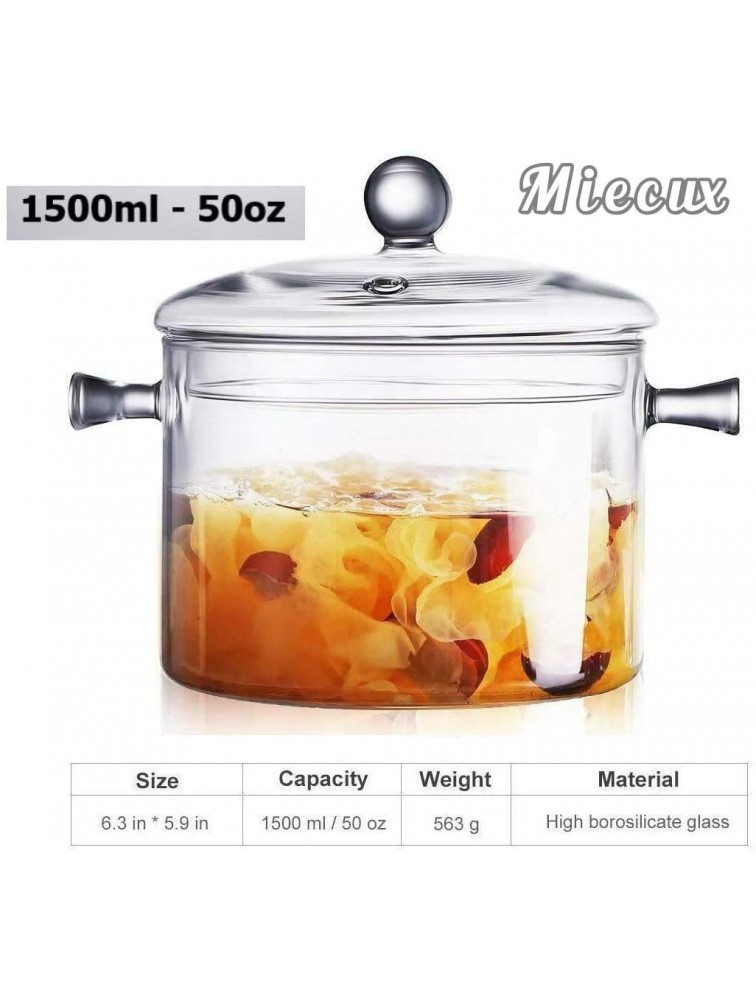 Glass Saucepan with Cover,1.5L 50 OZ Heat-resistant Glass Stovetop Pot and Pan with Lid The Best Handmade Glass Cookware Set Cooktop Safe for Pasta Noodle Soup Milk Baby Food - BNO92X9A4