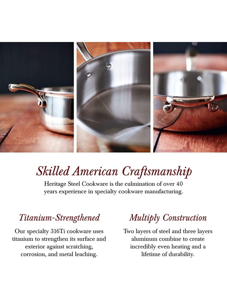 Heritage Steel 3 Quart Saucepan Titanium Strengthened 316Ti Stainless Steel with 5-Ply Construction Induction-Ready and Fully Clad Made in USA - BWKN9KJ18