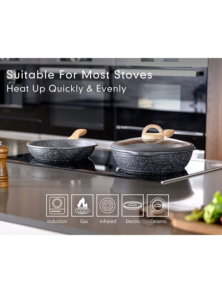 JEETEE Kitchen Nonstick Saucepan Set 1.5 Quart & 2.5 Quart Induction Granite Coating Cookware Sets with Glass Lid & Pour Spout PFOA Free Grey 4pcs Pots Set - B64NTC041