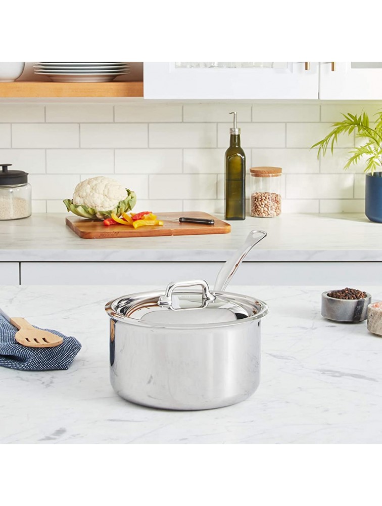 Mauviel Made In France M'Cook 5 Ply Stainless Steel 2.7 Quart Saucepan with Lid Cast Stainless Steel Handle - BDCYKQX0I