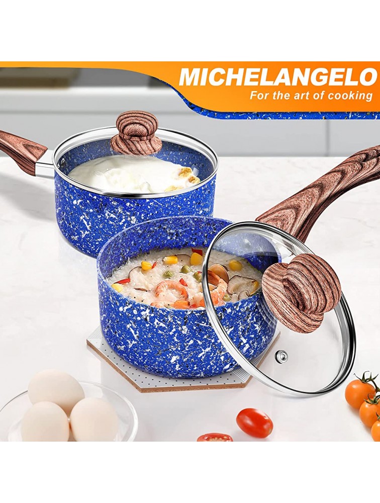 MICHELANGELO Saucepan Set 1 Quart & 2 Qaurt Nonstick Saucepan Set with Lid Stone Sauce pan with Bakelite Handle Granite Sauce Pot Set 1QT & 2QT - BGN85XWZW