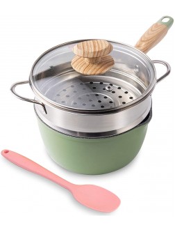 Saucepan with Steamer Nonstick Sauce Pan Small Pot with Lid Bakelite Handle 2.5 Quart Green - BK7ZLJNYS