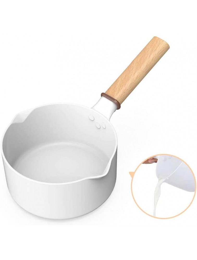 Taste plus Ceramic White Saucepan with Lid Nonstick Small Pot for Cooking,1.6 Quart Ceramic Coating Milk Pot with Wooden Handle and Pour Spout - BQXDB8Z8R