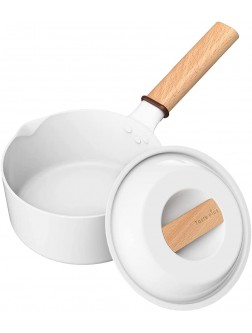 Taste plus Ceramic White Saucepan with Lid Nonstick Small Pot for Cooking,1.6 Quart Ceramic Coating Milk Pot with Wooden Handle and Pour Spout - BQXDB8Z8R