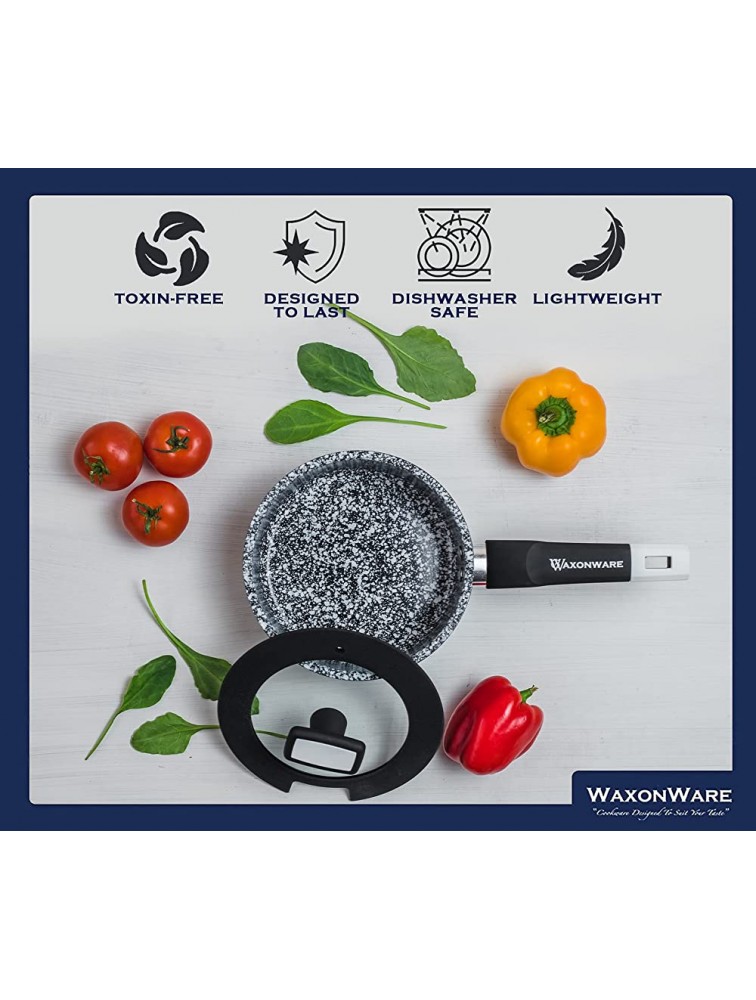 WaxonWare 1.75 Quart Ceramic Nonstick Pan with Lid Non Toxic Nonstick Cookware Free of APEO PFOA PTFE Cadmium & Lead Small Sauce Pan with Lid & Bakelite Stay-Cool Handle STONETEC Series - B2W2R82AK