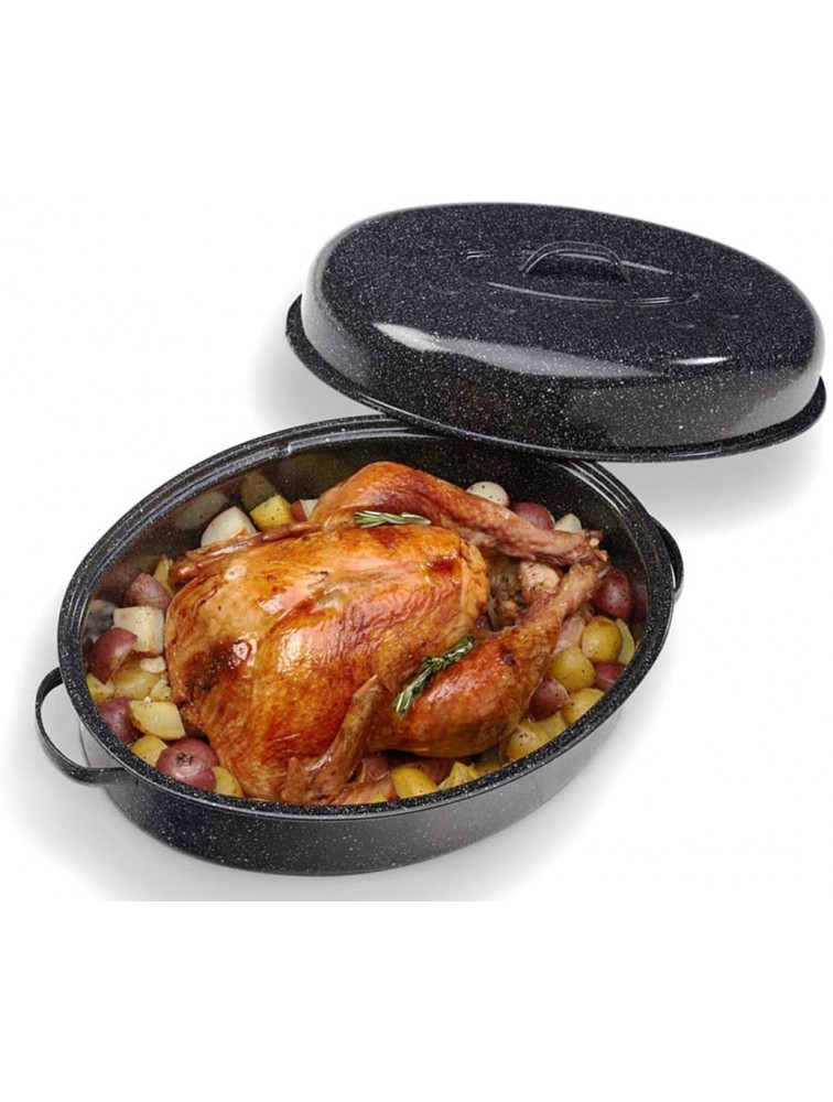 14.6 Inch Roaster Pan Enamel Oval Turkey Roasting Pan with Domed Lid Mother's Gift Covered Non-sticky Free of Chemicals Rôtissoire Chicken Meat Roasts Casseroles & Vegetables14.6 Inch - BV9JBSXK9