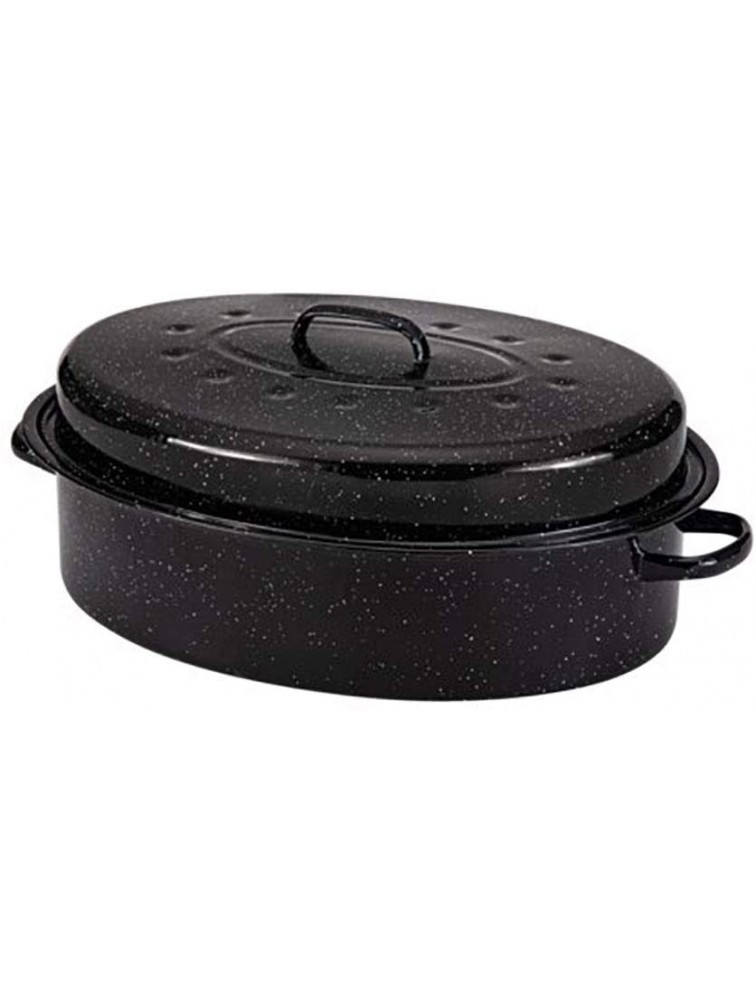 18 Inch Roasting Pan With Lid Enamel Coated Carbon Steel Turkey Ham Chicken Meat Roasts Casseroles & Vegetables - BGJ5M9BH9