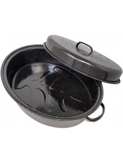 18 Inch Roasting Pan With Lid Enamel Coated Carbon Steel Turkey Ham Chicken Meat Roasts Casseroles & Vegetables - BGJ5M9BH9