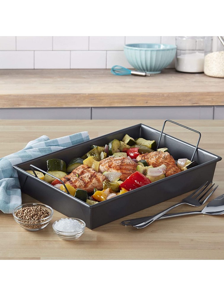 Chicago Metallic Pro Non-Stick Roast and Broil Baking Pan with Rack 13-Inch-by-9-Inch Gray - B270DUV4P