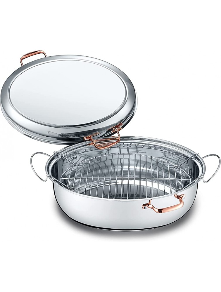 CONCORD Premium 12 Quart Stainless Steel Roasting Pan with Hangable Rack. Oval Turkey Roaster with Griddle Lid Multi-use Cookware - BZFBAYJU4