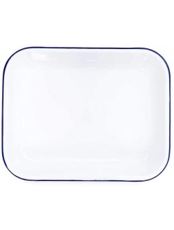 Enamelware Large Open Roaster 13 x 10 inches Vintage White Blue - BSLA0NN0R